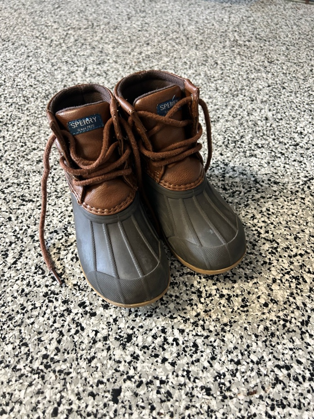 Sperry Kids Brown Leather and Gray Rubber Duck Boots